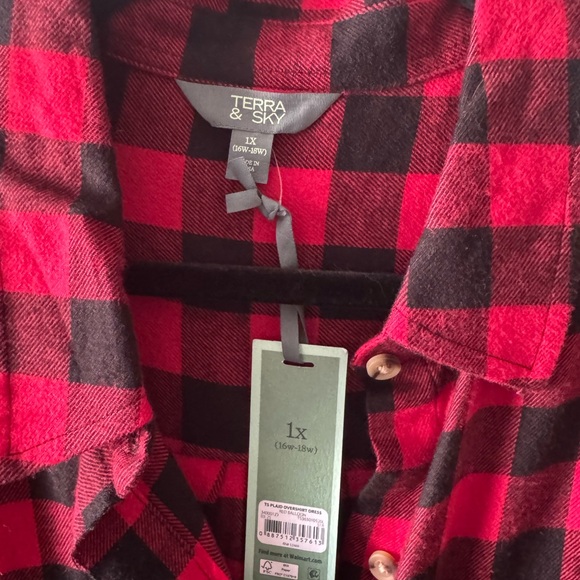 Red and Black Plaid Shirt Dress - Picture 4 of 7